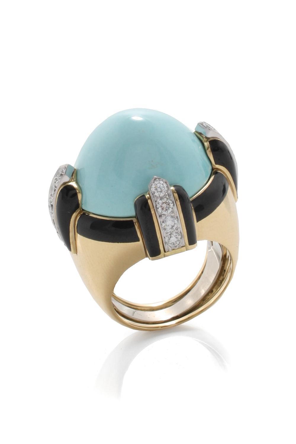 Turquoise Diamond Black Pantheon Ring | DAVID WEBB – Marissa Collections