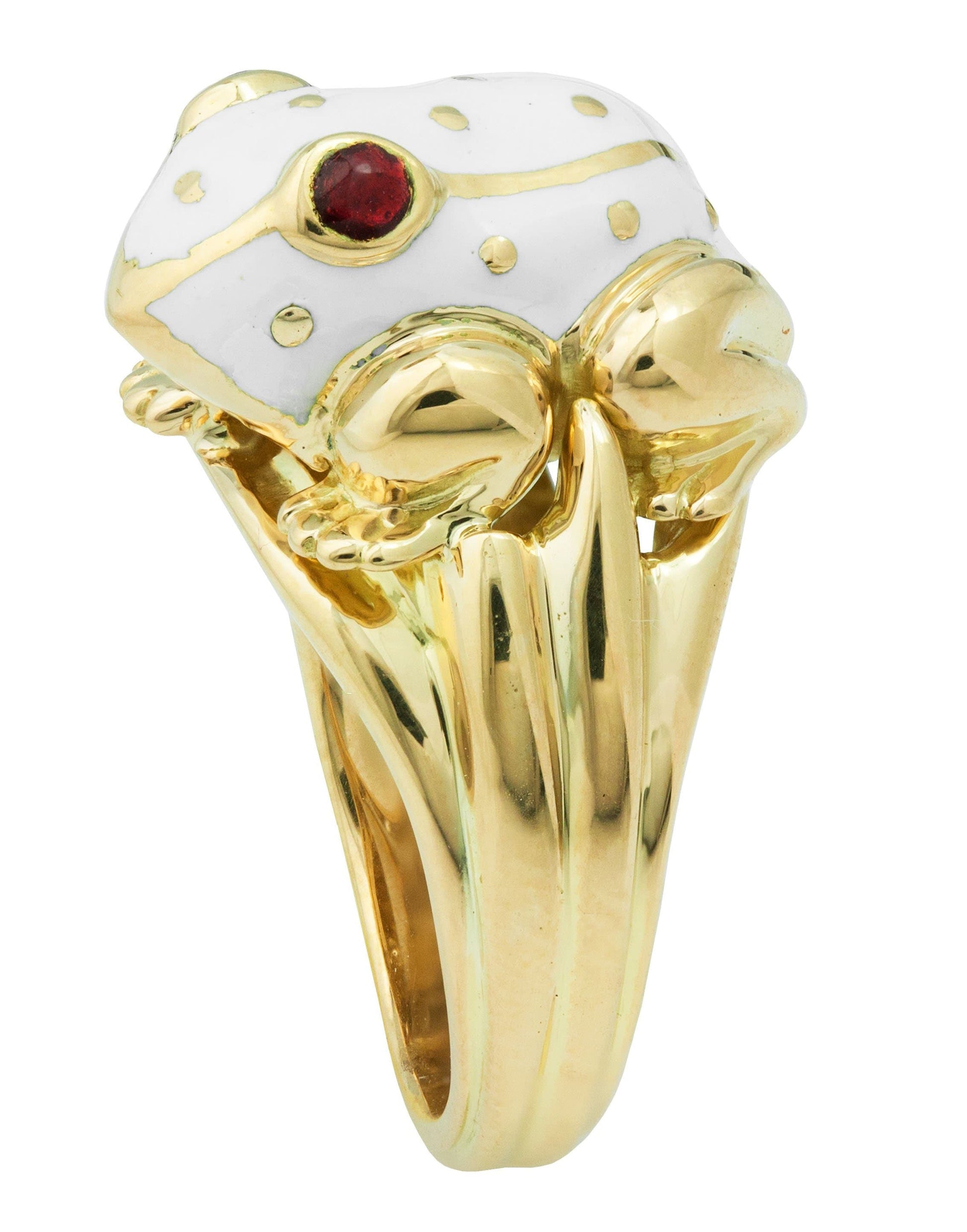 DAVID WEBB-White Enamel Baby Frog Ring-YELLOW GOLD