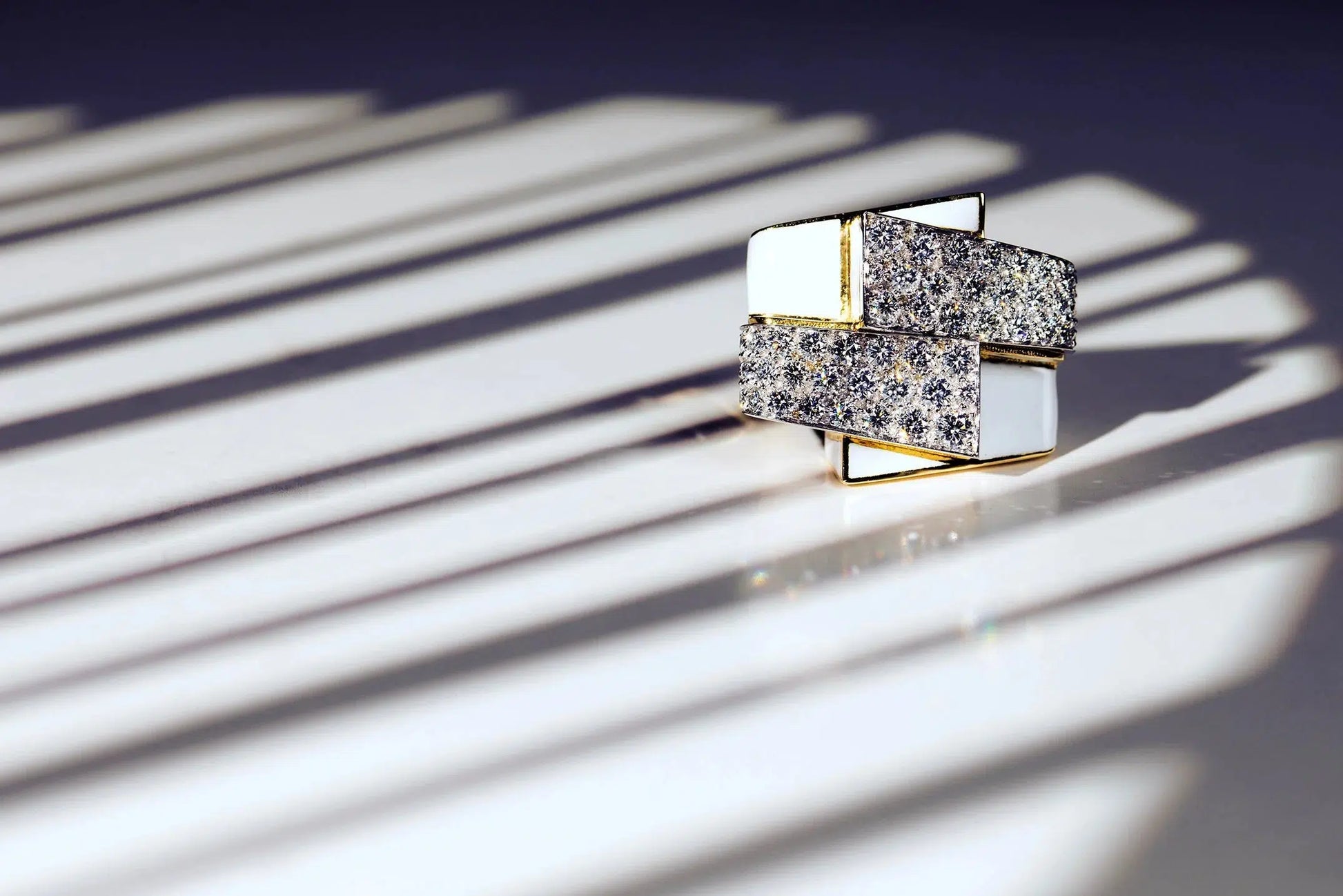 DAVID WEBB-White Enamel Ski Slope Ring-YELLOW GOLD