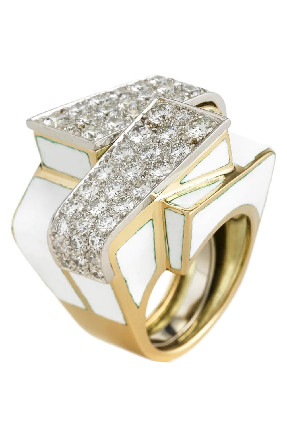 DAVID WEBB-White Enamel Ski Slope Ring-YELLOW GOLD