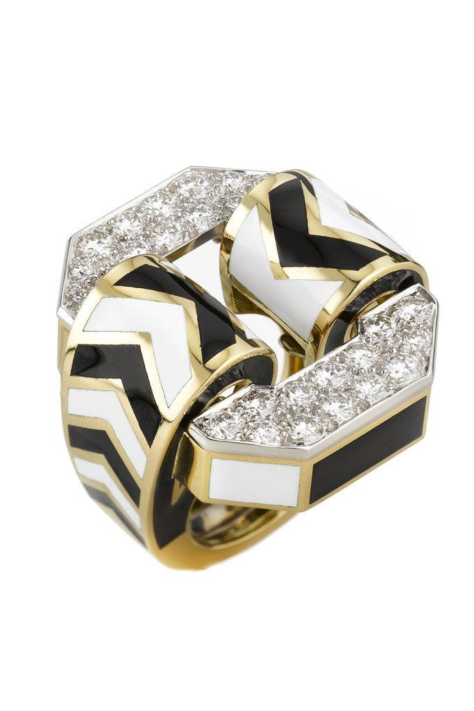 Diamond Black White Chevron Rung-YELLOW GOLD-5.75-JEWELRYFINE JEWELRING-DAVID WEBB