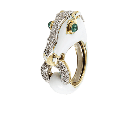 Diamond Emerald White Horse Ring-YELLOW GOLD-5.75-JEWELRYFINE JEWELRING-DAVID WEBB