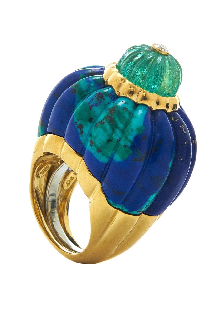 DAVID WEBB-Fluted Emerald and Malachite Ring-YELLOW GOLD