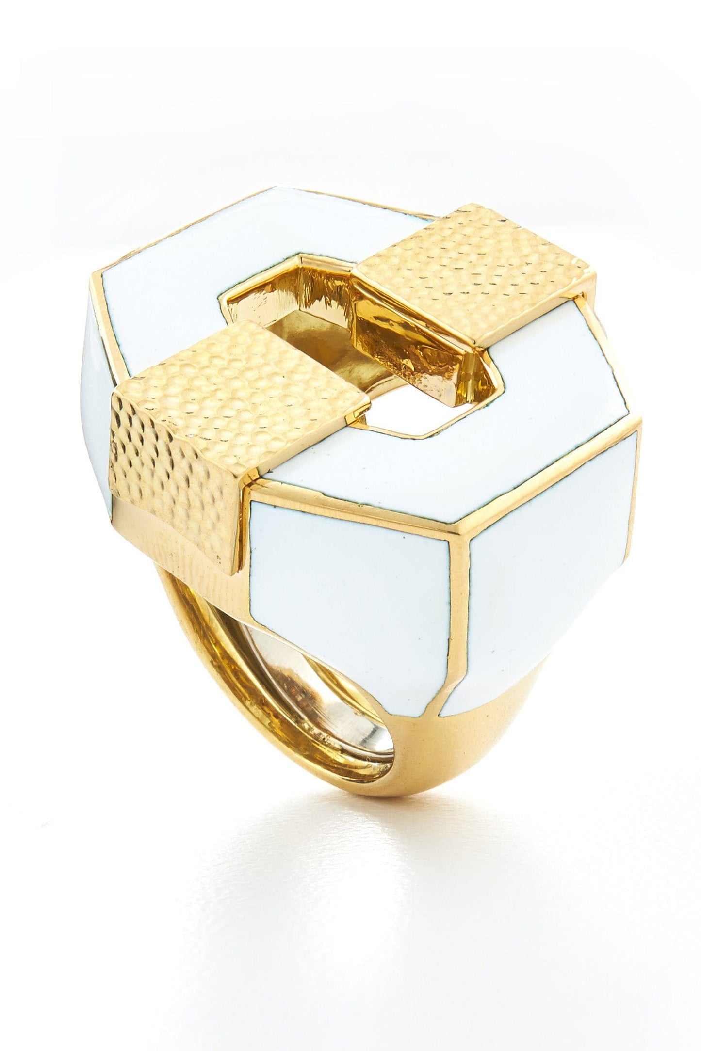 DAVID WEBB-White Enamel Buckle Ring-YELLOW GOLD