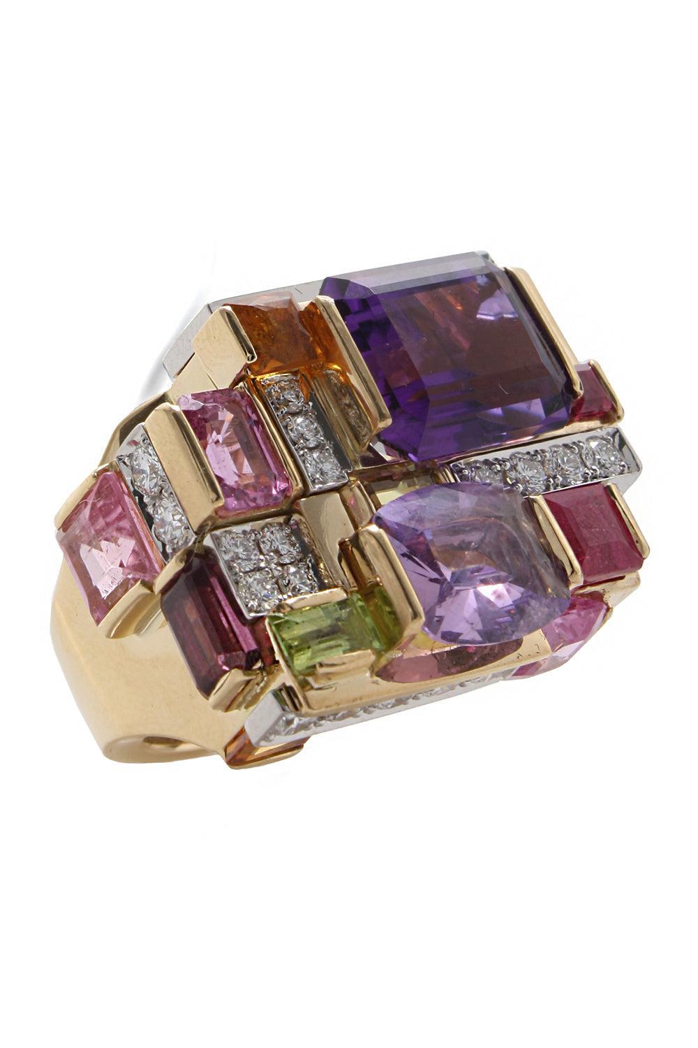 Amethyst Multi Stone Cubist Ring-YELLOW GOLD-6-JEWELRYFINE JEWELRING-DAVID WEBB