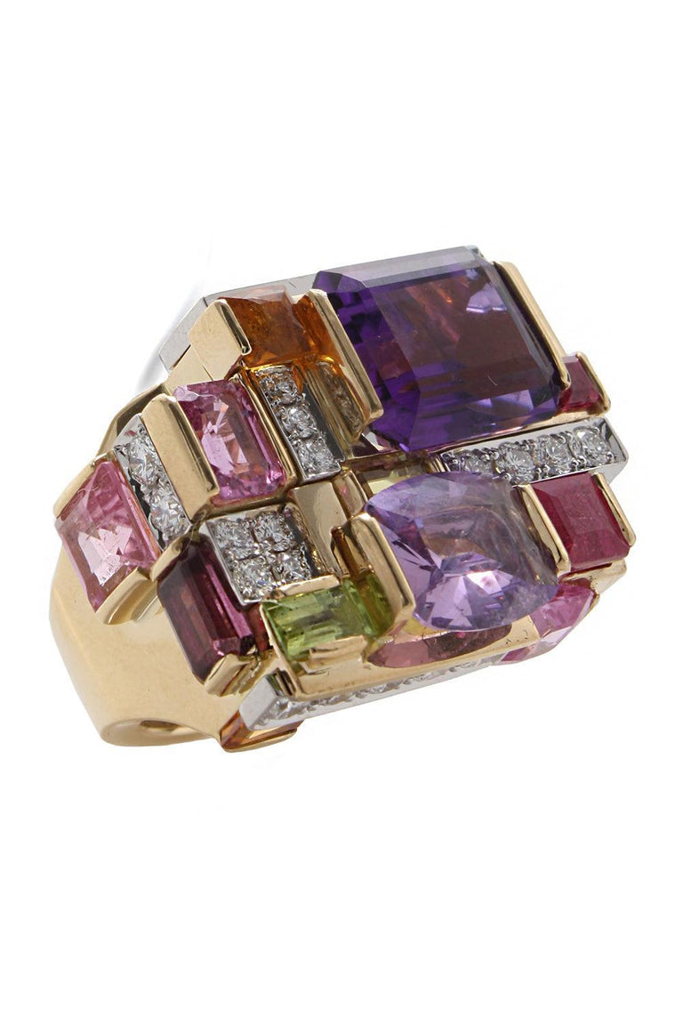 Amethyst Multi Stone Cubist Ring