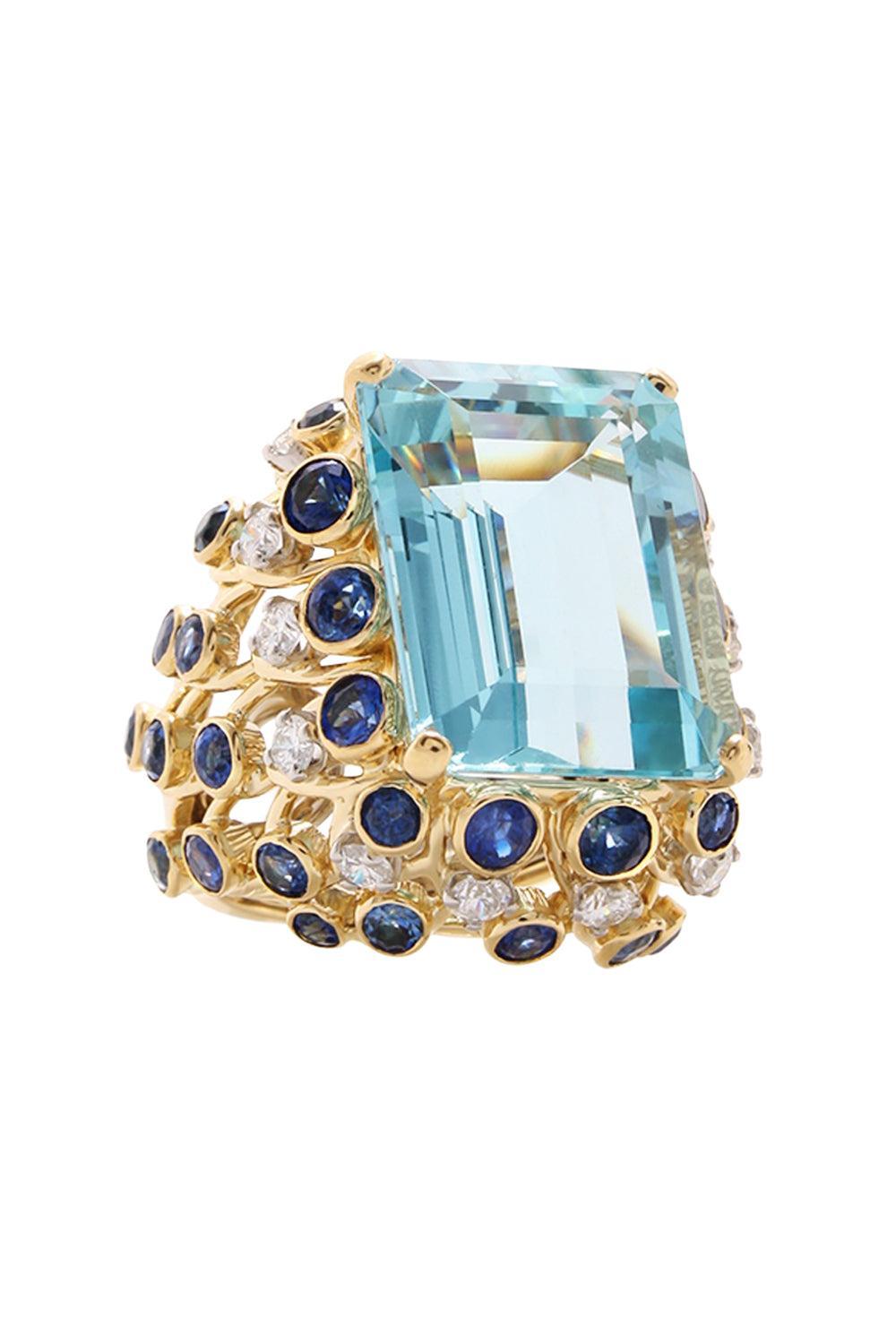 Aquamarine Sapphire Step Cut Tiered Ring-YELLOW GOLD-6-JEWELRYFINE JEWELRING-DAVID WEBB