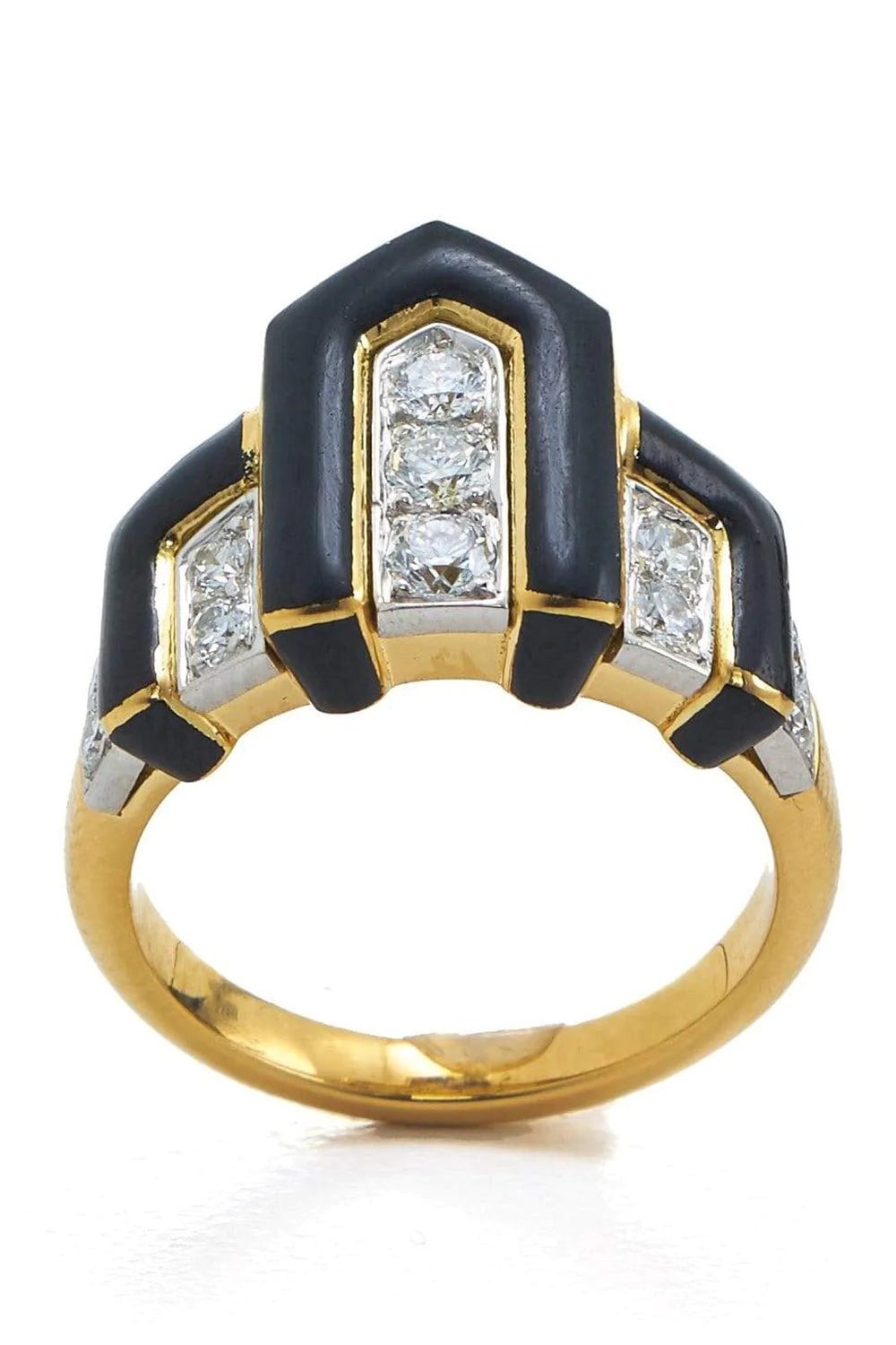 DAVID WEBB-Black Enamel Scape Ring-YELLOW GOLD