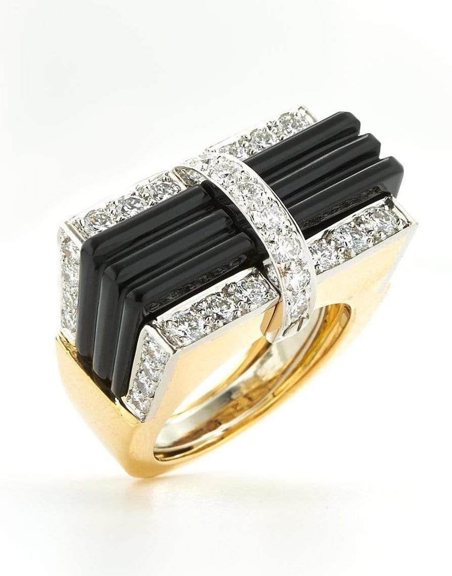DAVID WEBB-Black Onyx Tuxedo Ring-YELLOW GOLD
