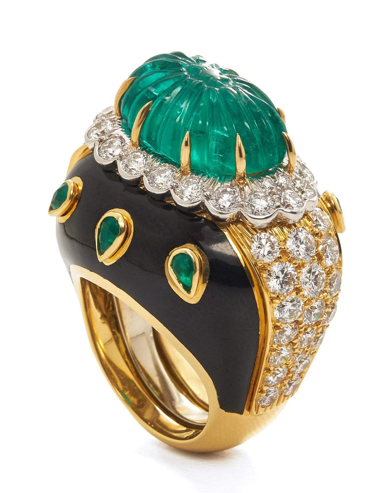 DAVID WEBB-Carved Emerald Ring-YELLOW GOLD