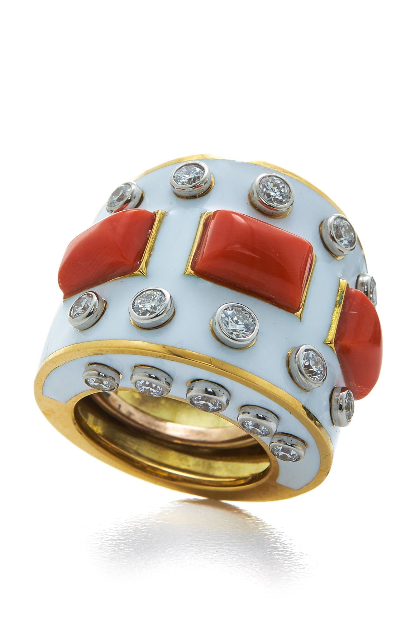 DAVID WEBB-Coral Bastille Ring-YELLOW GOLD