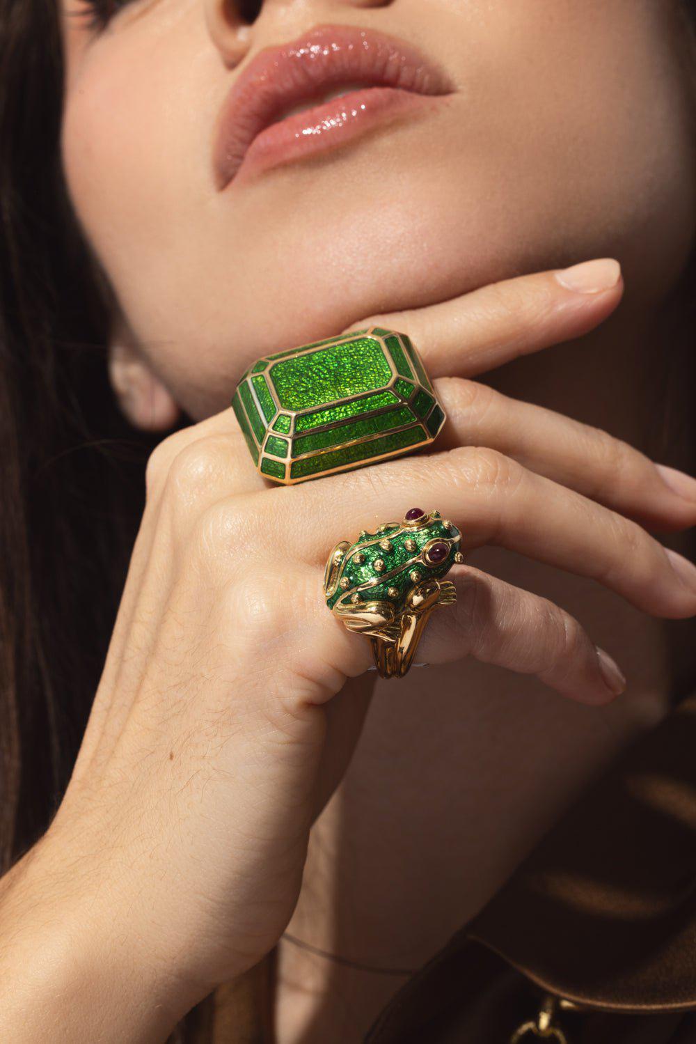 DAVID WEBB-Green Enamel Solitaire Ring-YELLOW GOLD