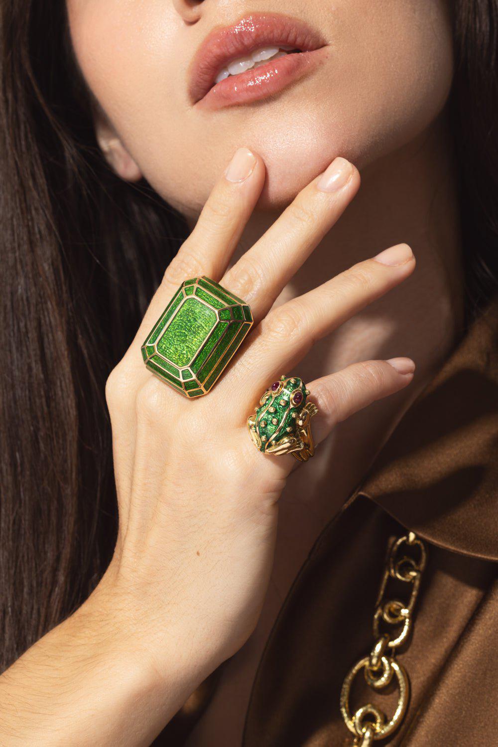 DAVID WEBB-Green Enamel Solitaire Ring-YELLOW GOLD