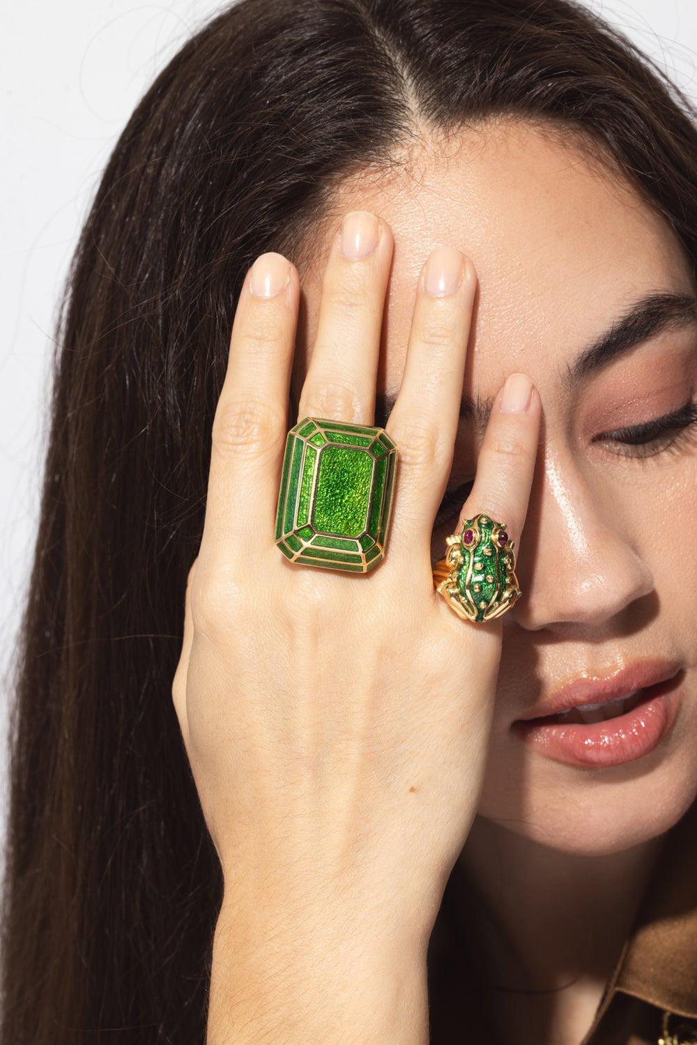 DAVID WEBB-Green Enamel Solitaire Ring-YELLOW GOLD