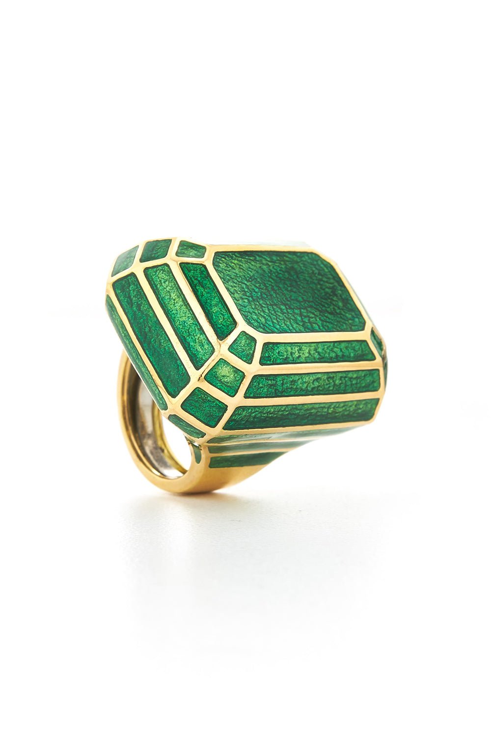 DAVID WEBB-Green Enamel Solitaire Ring-YELLOW GOLD