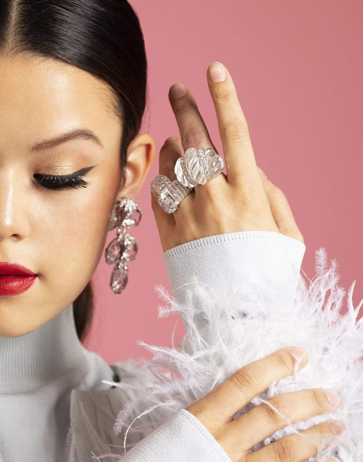 DAVID WEBB-Rock Crystal Swizzle Ring-YELLOW GOLD