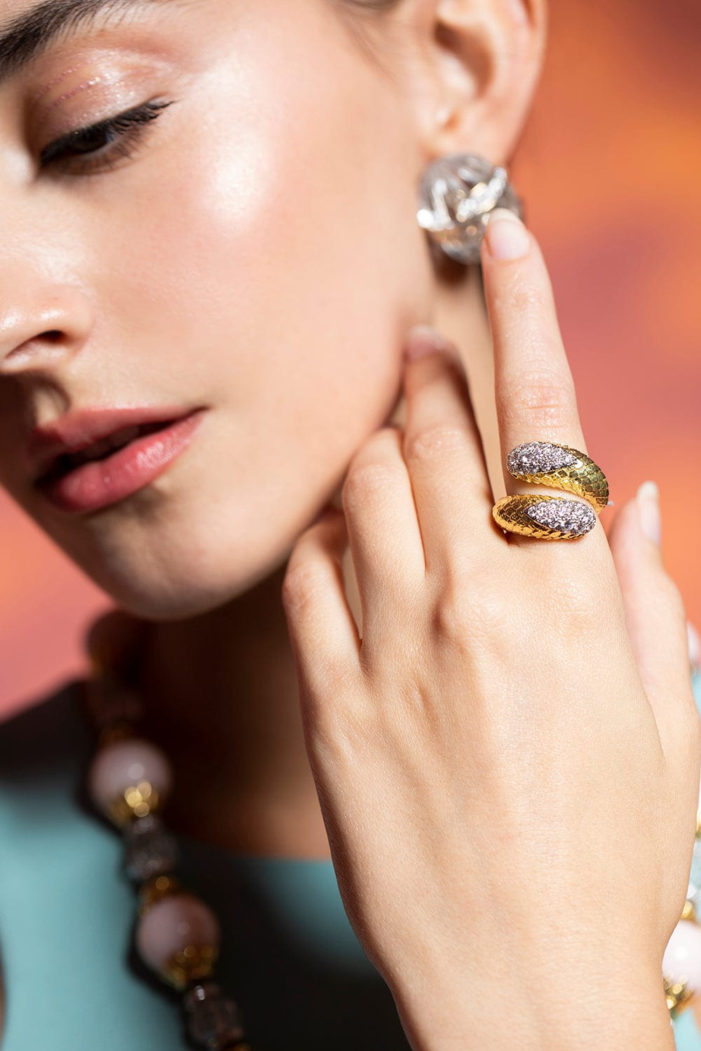 DAVID WEBB-Small Crossover Snake Skin Ring-YELLOW GOLD