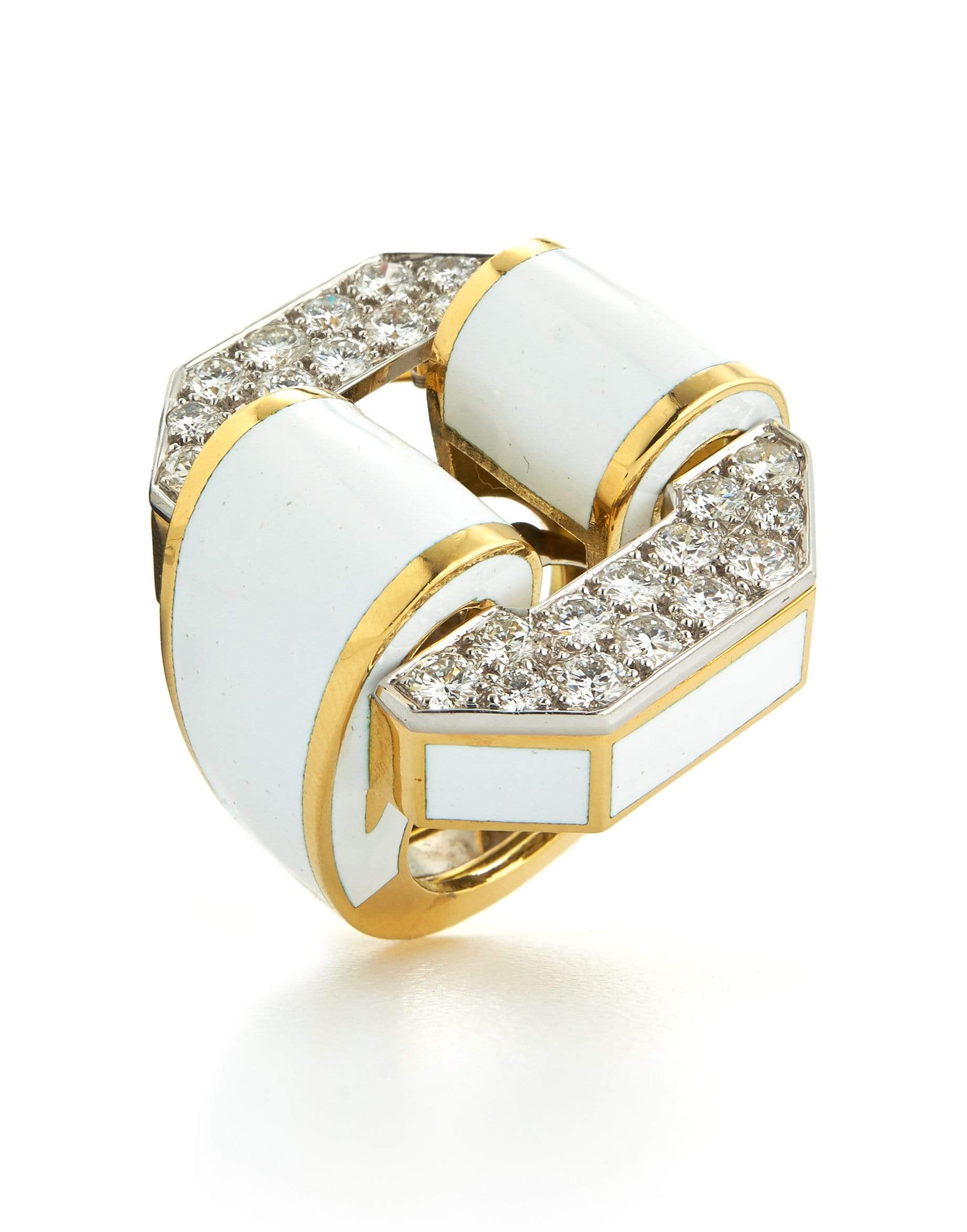 DAVID WEBB-White Enamel and Diamond Tire Ring-YELLOW GOLD
