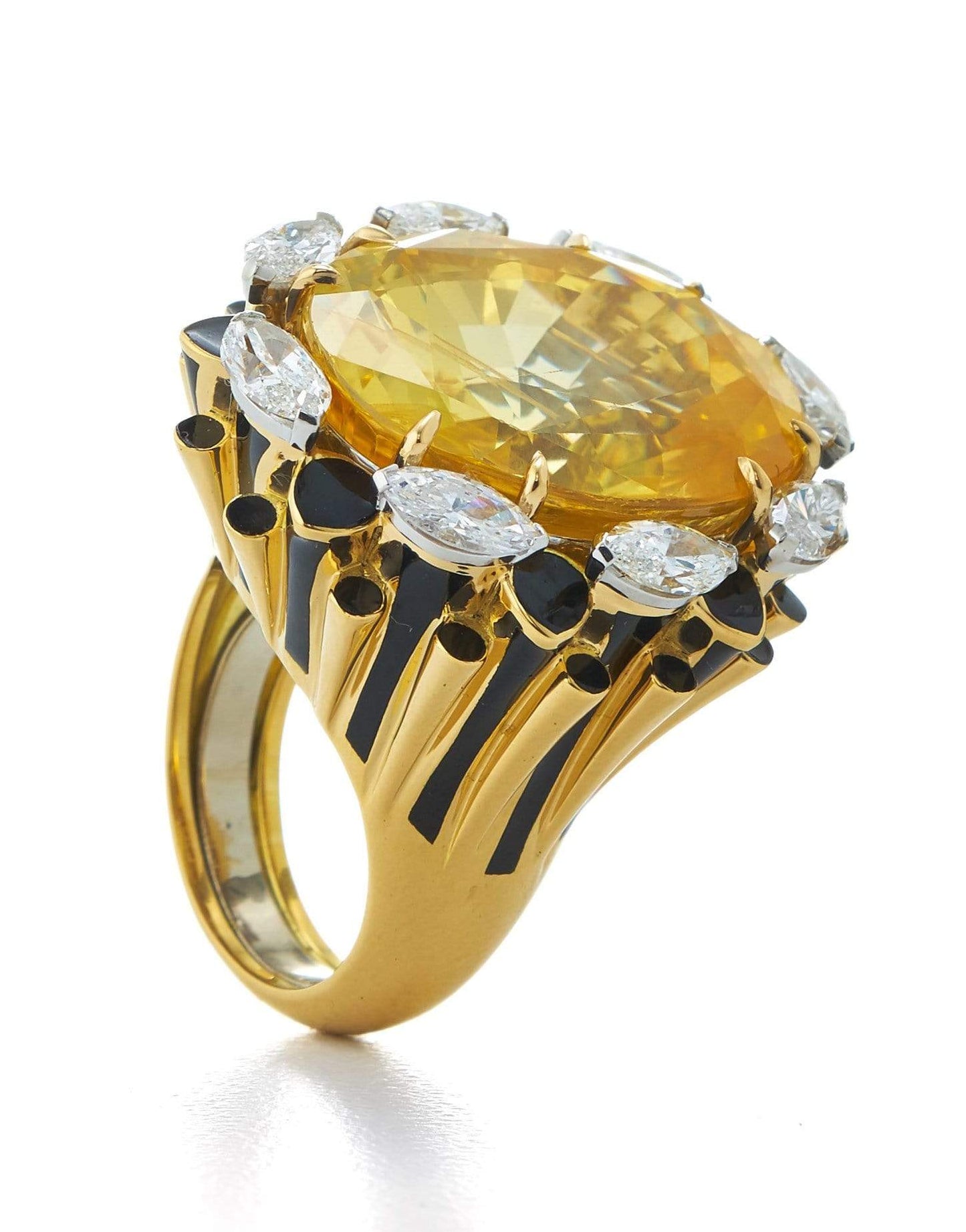 DAVID WEBB-Yellow Sapphire and Black Enamel Ring-YELLOW GOLD