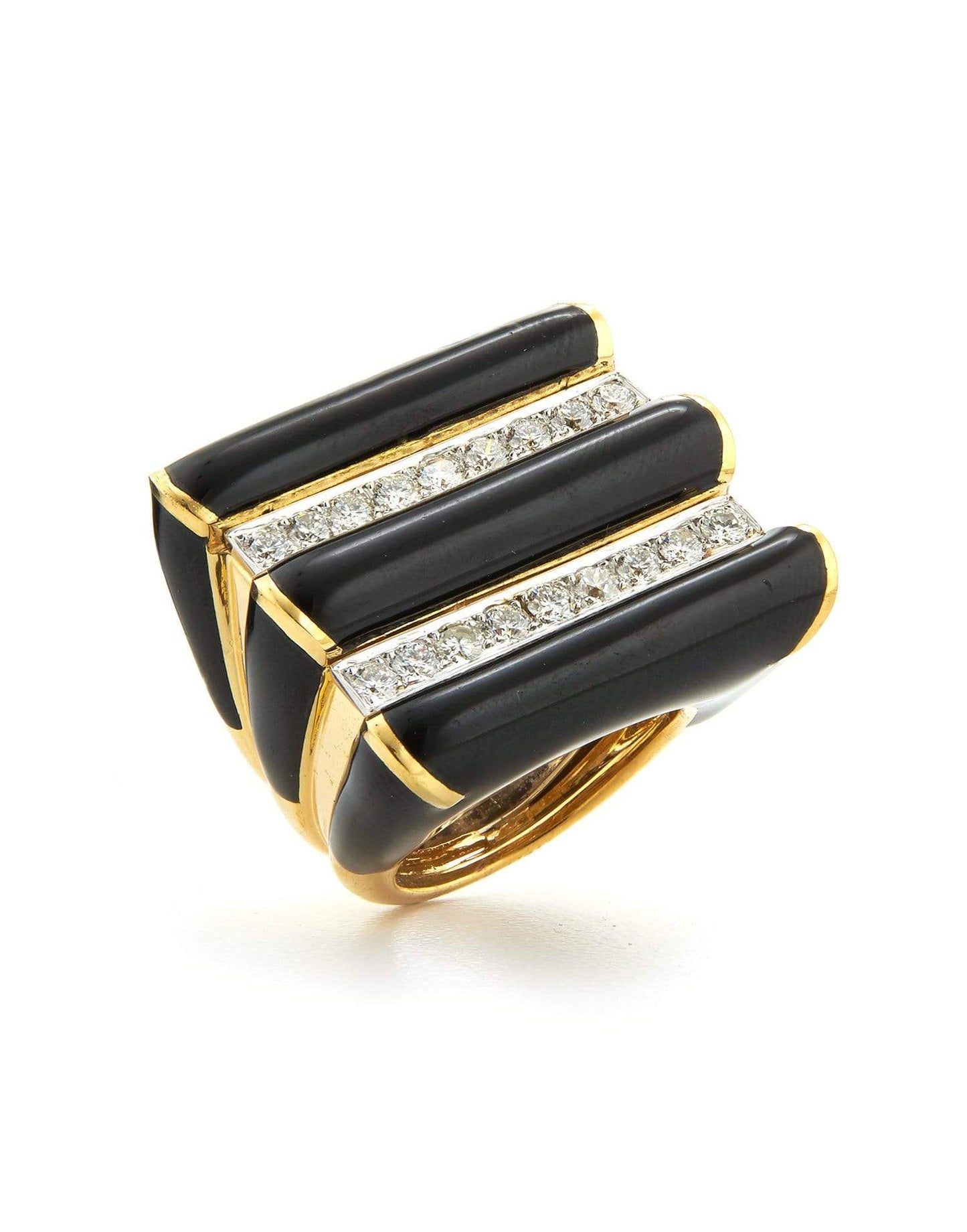 DAVID WEBB-Black Enamel and Diamond Radiator Ring-YELLOW GOLD