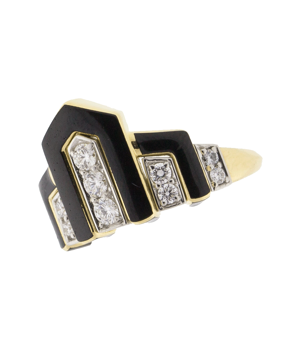 DAVID WEBB-Black Enamel And Diamond Scape Ring-YELLOW GOLD
