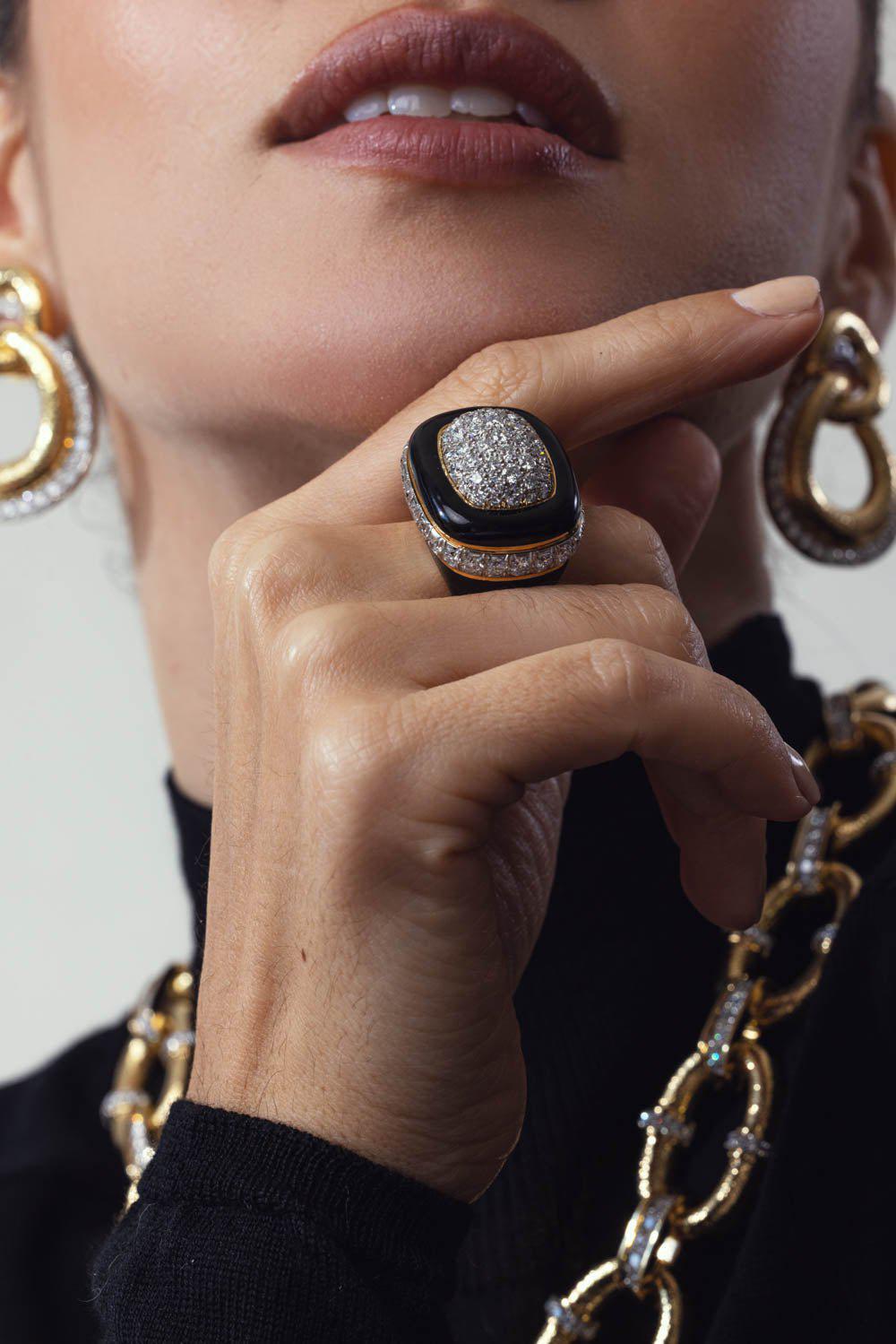 DAVID WEBB-Diamond Black Cabana Ring-YELLOW GOLD