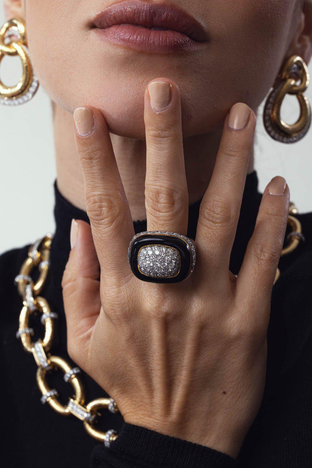 DAVID WEBB-Diamond Black Cabana Ring-YELLOW GOLD