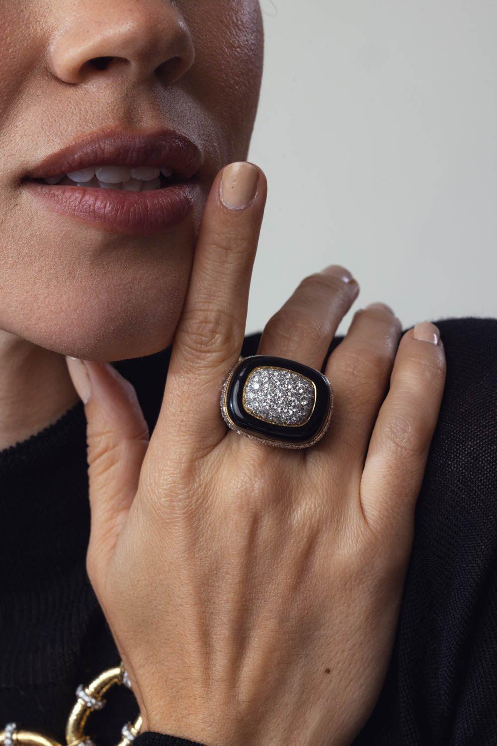 DAVID WEBB-Diamond Black Cabana Ring-YELLOW GOLD