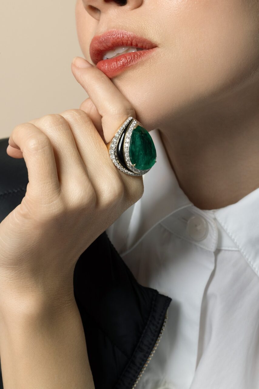 Emerald Diamond Pear Ring-YELLOW GOLD-6.25-JEWELRYFINE JEWELRING-DAVID WEBB