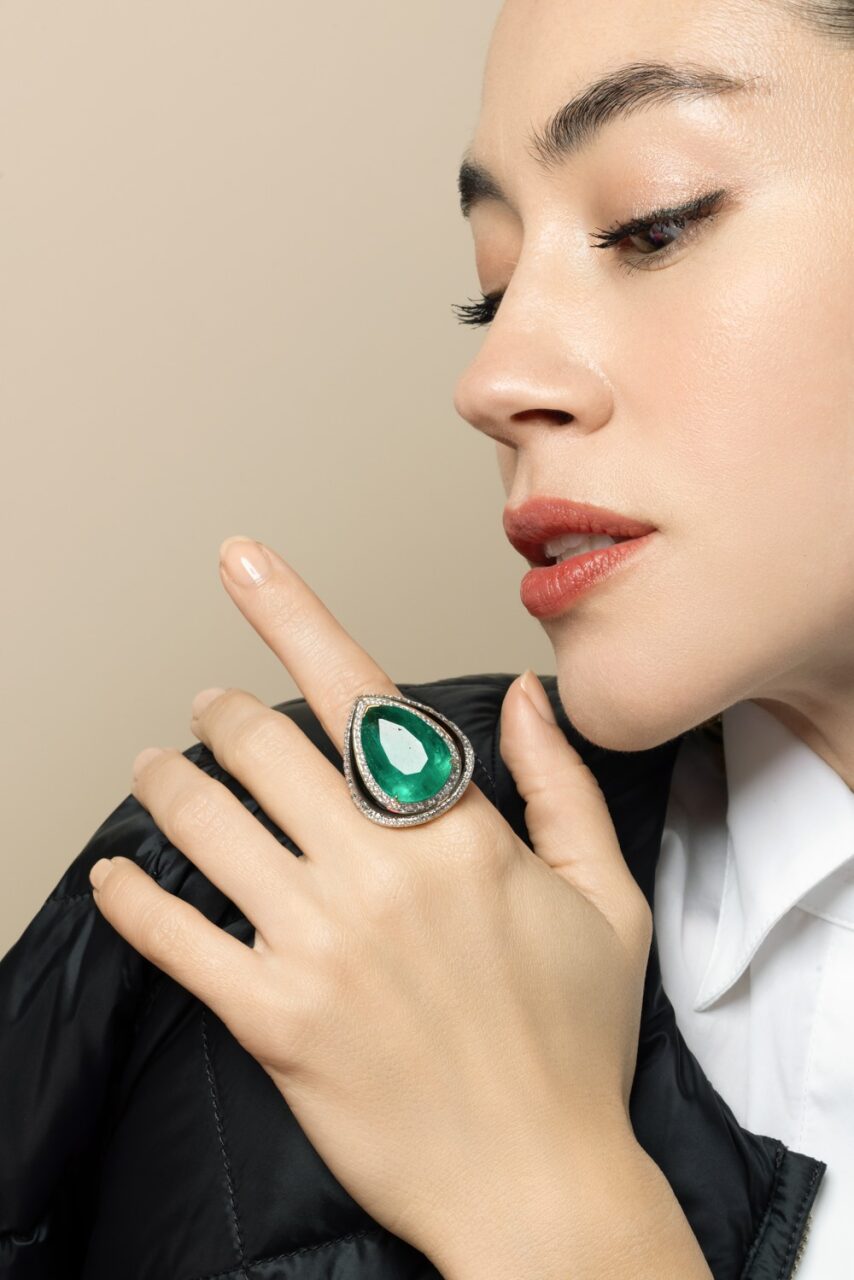 Emerald Diamond Pear Ring-YELLOW GOLD-6.25-JEWELRYFINE JEWELRING-DAVID WEBB