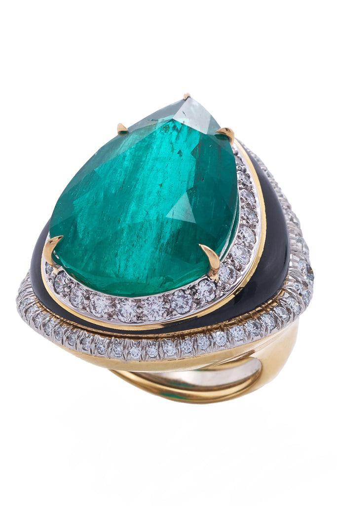 Emerald Diamond Pear Ring