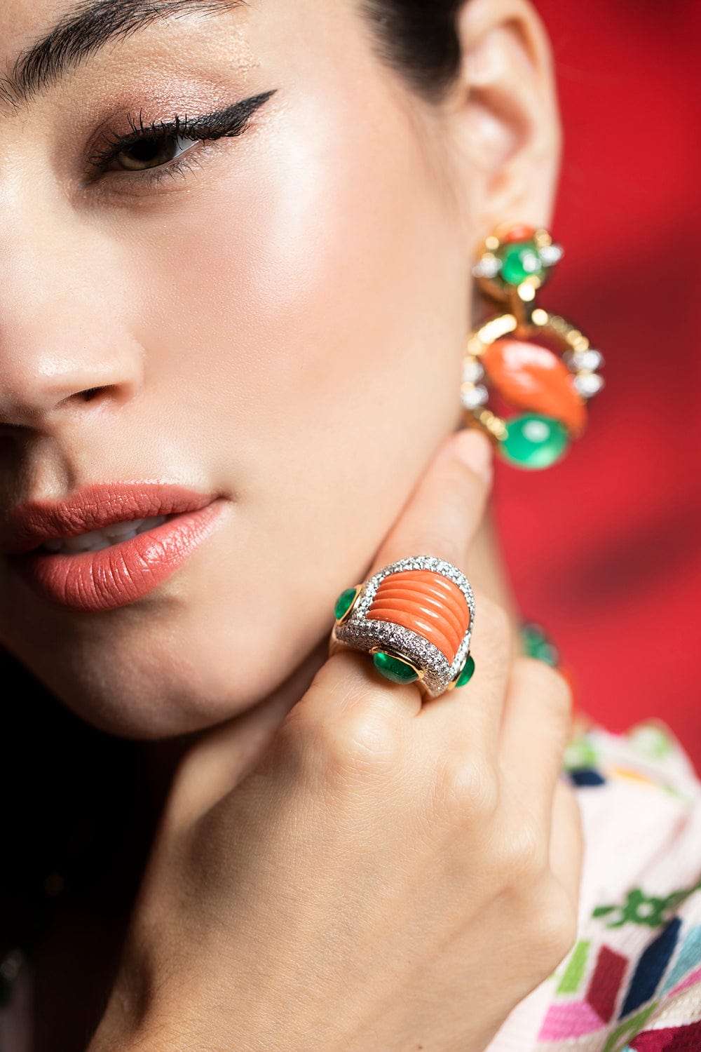 DAVID WEBB-Fluted Coral Ring-YELLOW GOLD