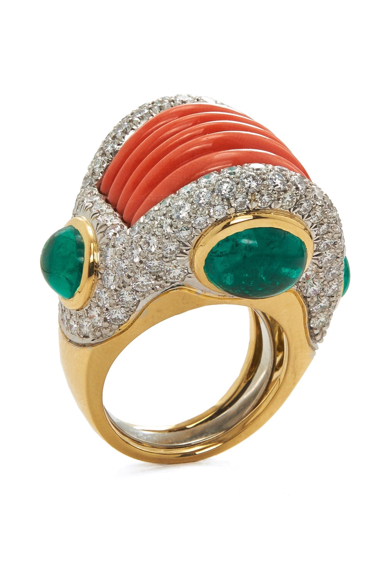 DAVID WEBB-Fluted Coral Ring-YELLOW GOLD