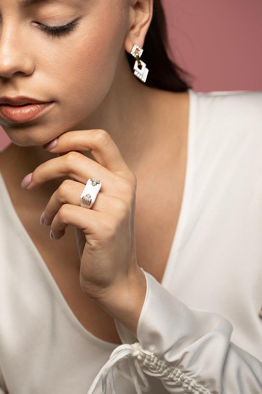 DAVID WEBB-White Enamel Hero Ring-YELLOW GOLD