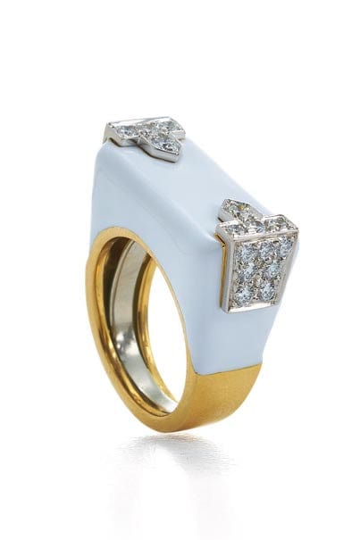 DAVID WEBB-White Enamel Hero Ring-YELLOW GOLD