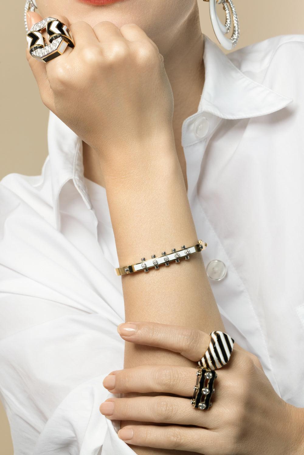 Black White Crosswalk Ring-YELLOW GOLD-6.5-JEWELRYFINE JEWELRING-DAVID WEBB