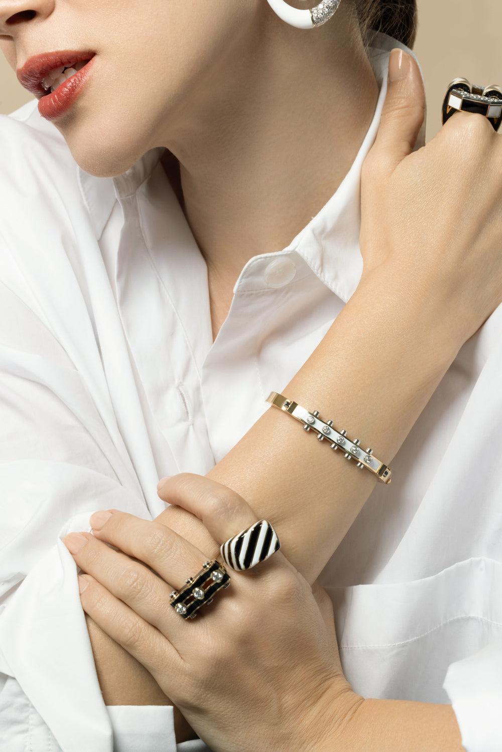 Black White Crosswalk Ring-YELLOW GOLD-6.5-JEWELRYFINE JEWELRING-DAVID WEBB