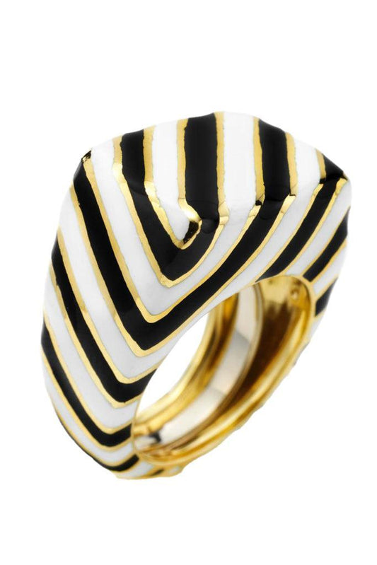 Black White Crosswalk Ring-YELLOW GOLD-6.5-JEWELRYFINE JEWELRING-DAVID WEBB
