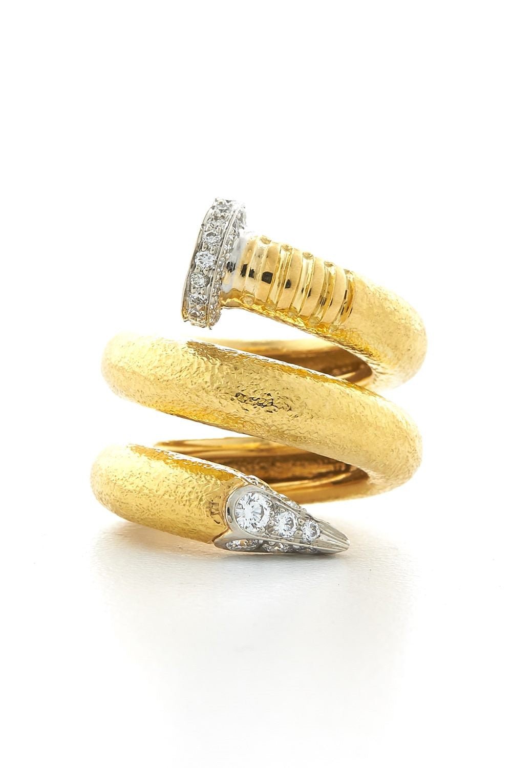DAVID WEBB-Diamond Hammered Nail Ring-YELLOW GOLD