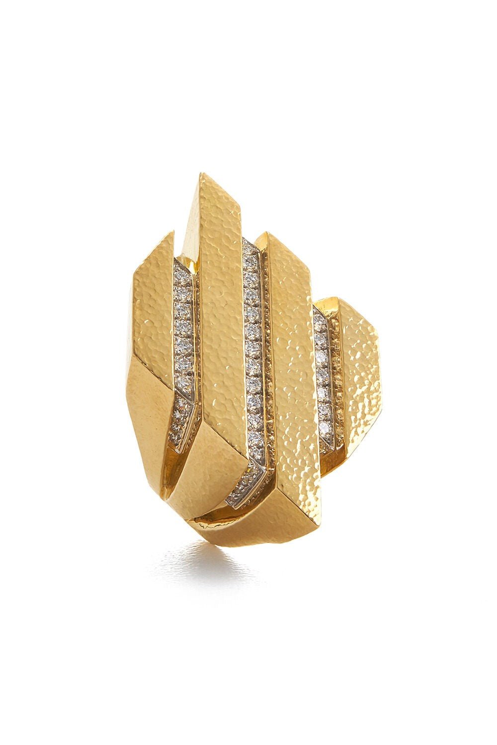 DAVID WEBB-Diamond Hammered Spaces Ring-YELLOW GOLD