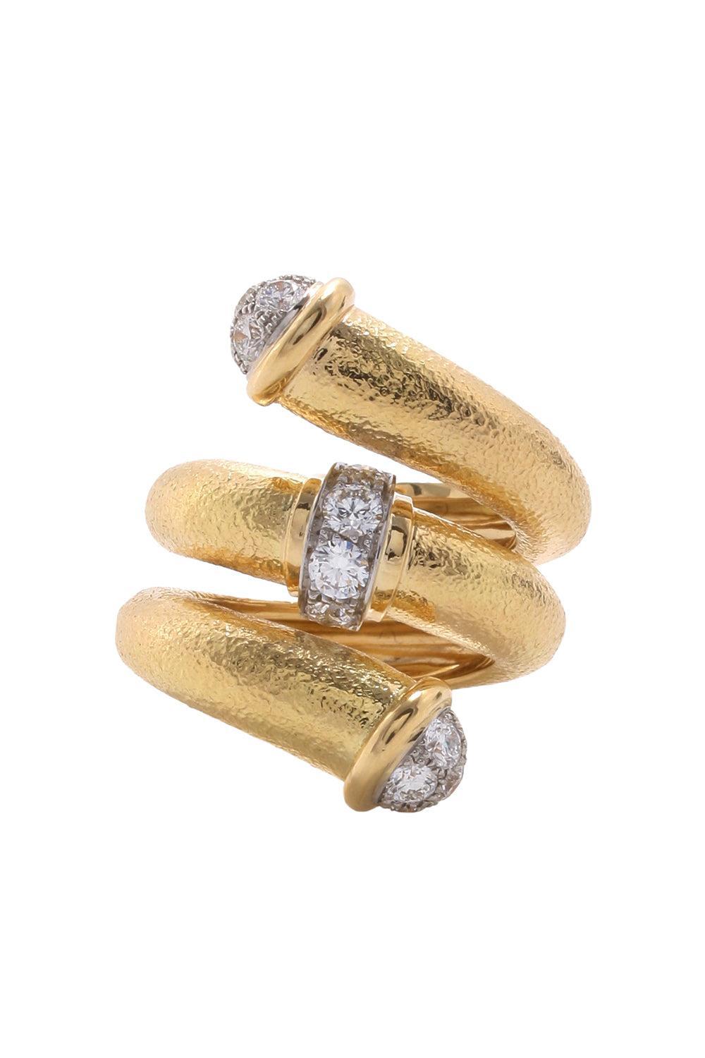 Diamond Tip Hammered Pipe Ring-YELLOW GOLD-8.5-JEWELRYFINE JEWELRING-DAVID WEBB