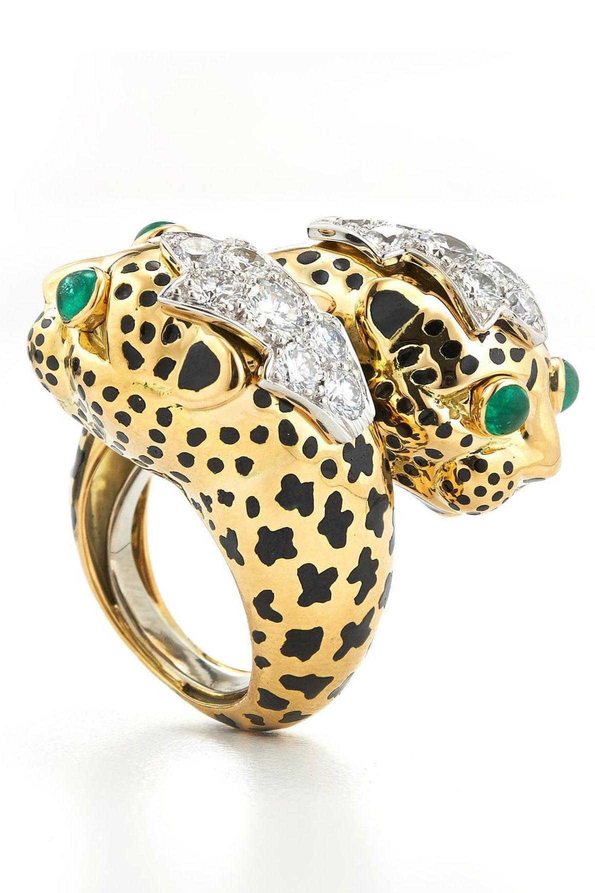 DAVID WEBB-Emerald Crossover Leopard Ring-YELLOW GOLD