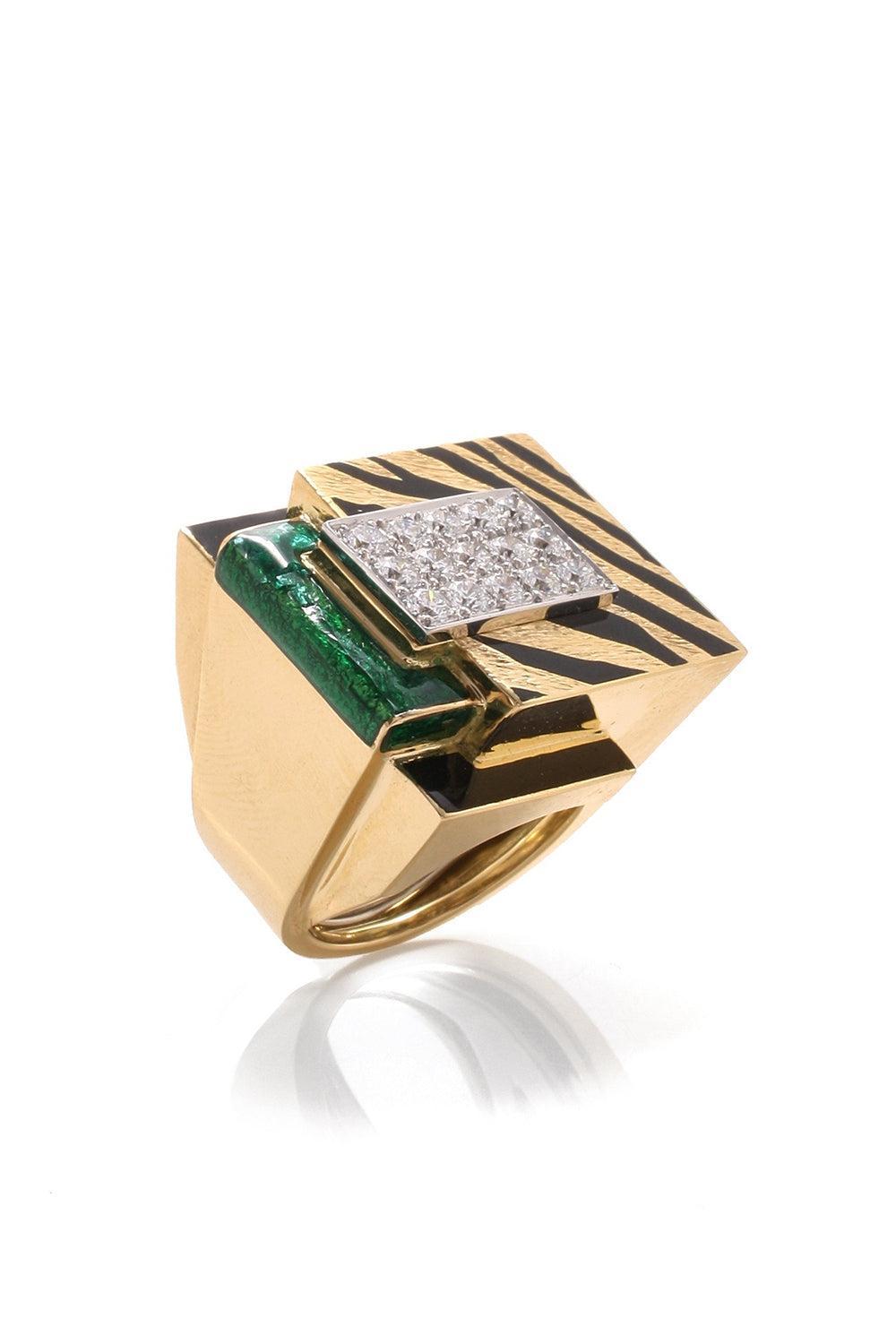 Green Tiger Stripe Cubist Ring-YELLOW GOLD-6.5-JEWELRYFINE JEWELRING-DAVID WEBB