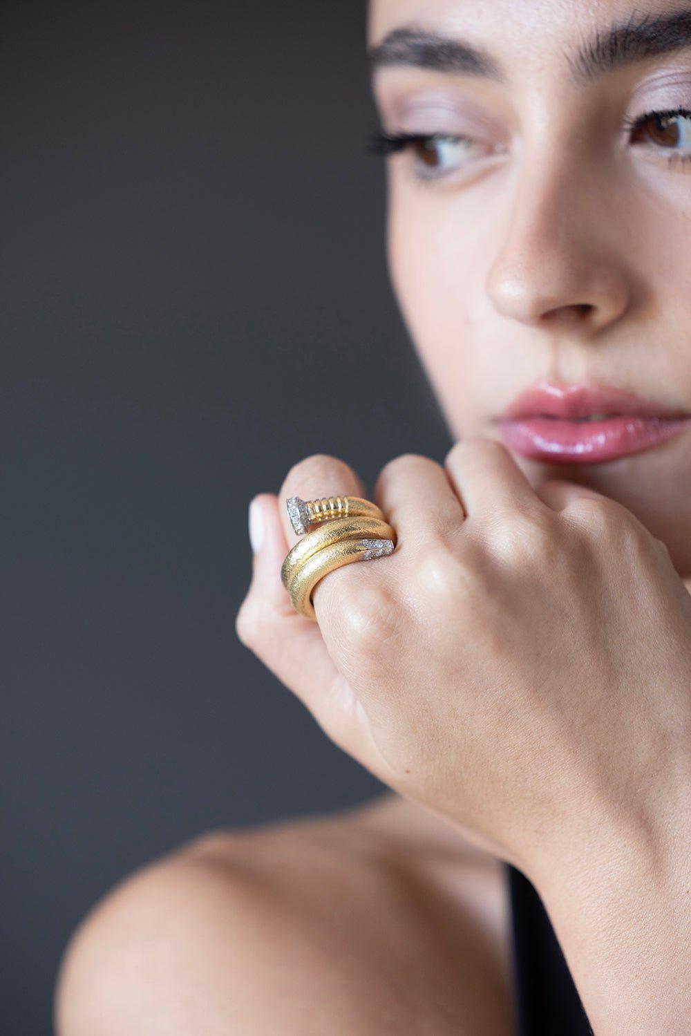 DAVID WEBB-Hammered Diamond Nail Ring-YELLOW GOLD