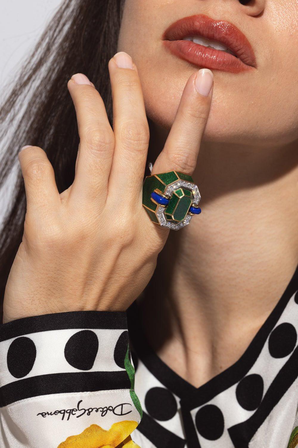 DAVID WEBB-Lapis Facet Ring-YELLOW GOLD