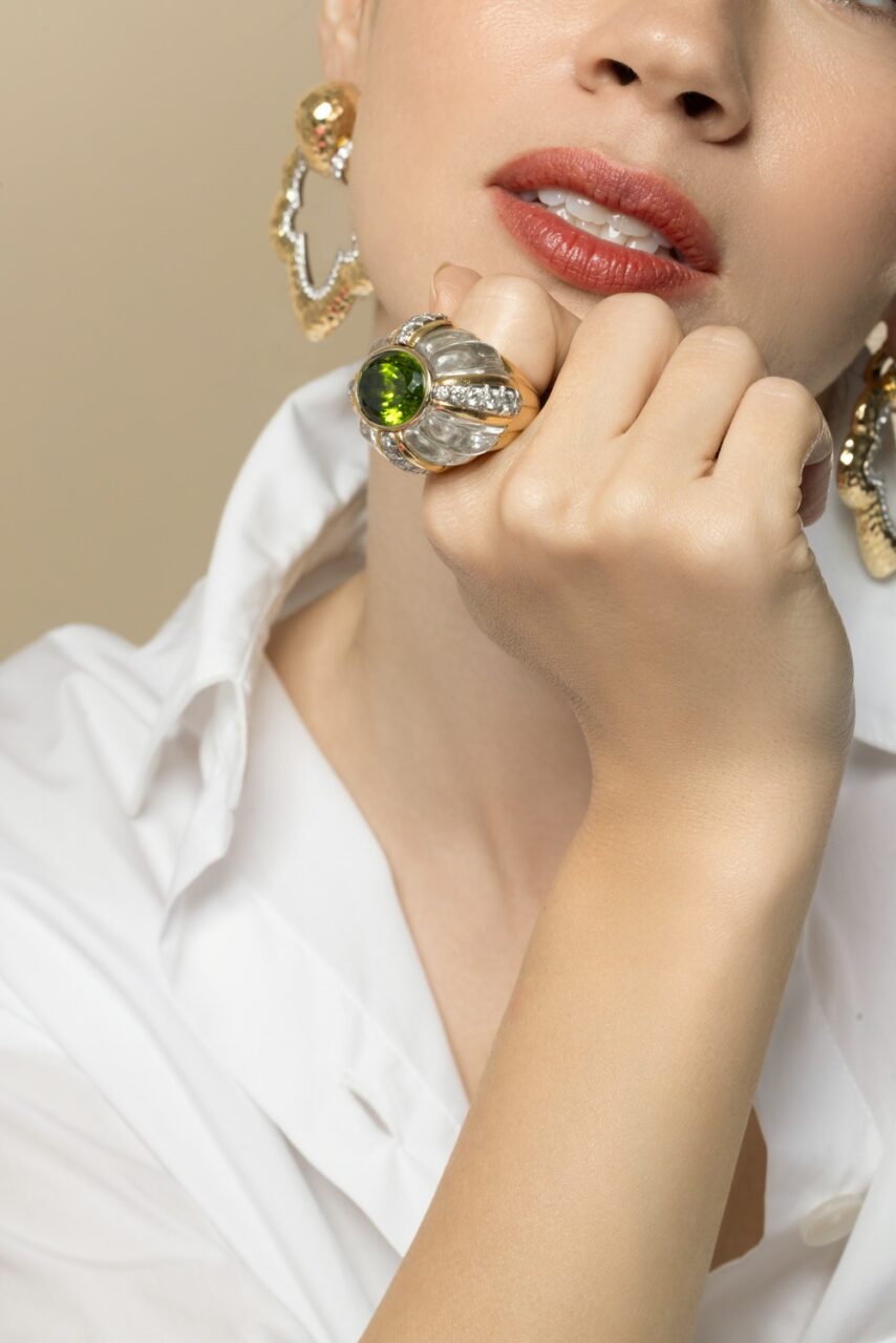 Peridot Rock Crystal Carved Ring-YELLOW GOLD-6.5-JEWELRYFINE JEWELRING-DAVID WEBB