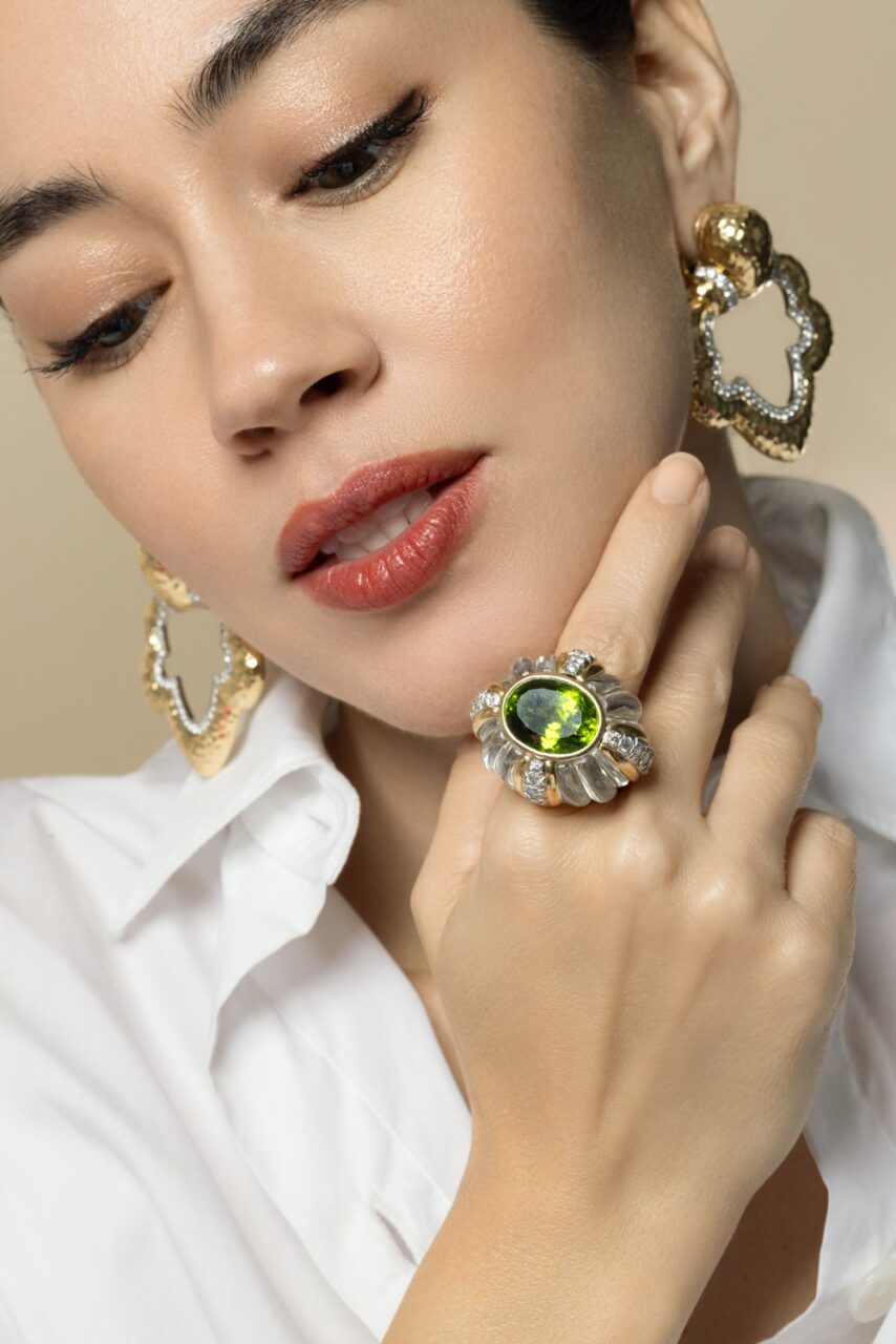 Peridot Rock Crystal Carved Ring-YELLOW GOLD-6.5-JEWELRYFINE JEWELRING-DAVID WEBB