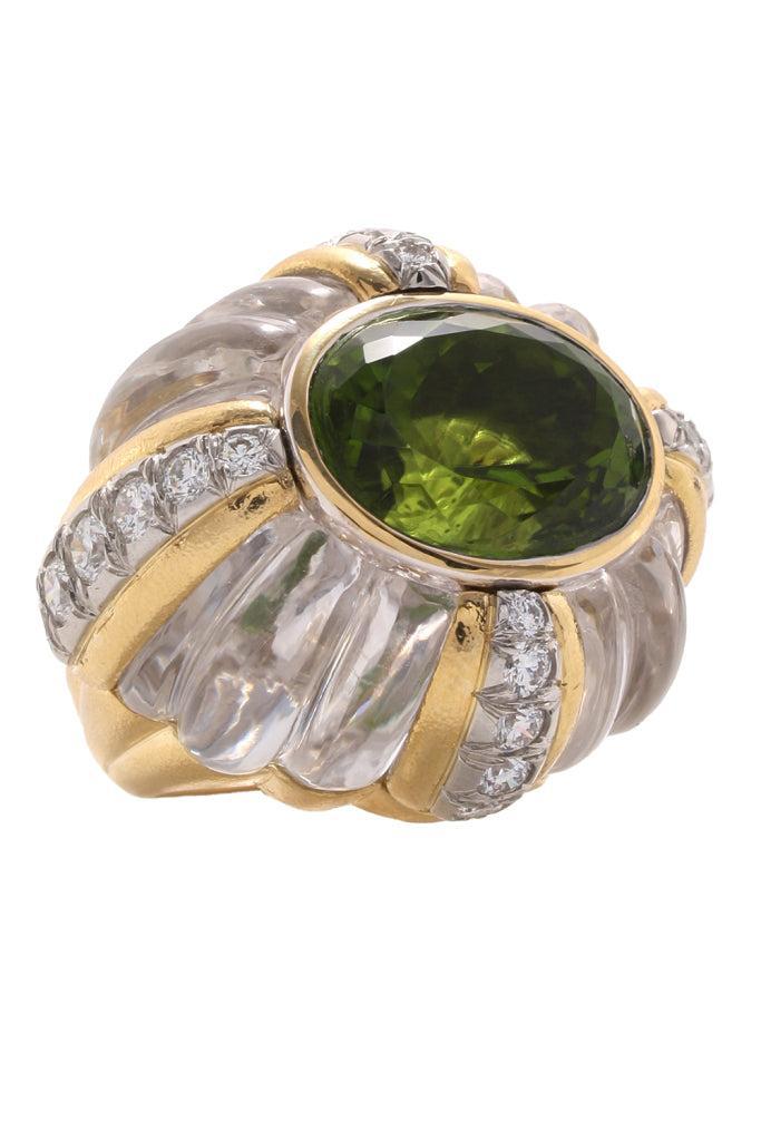 Peridot Rock Crystal Carved Ring-YELLOW GOLD-6.5-JEWELRYFINE JEWELRING-DAVID WEBB