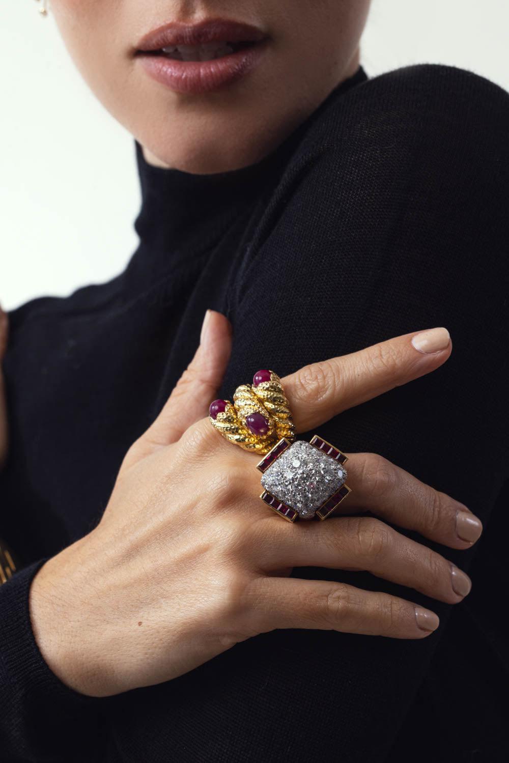DAVID WEBB-Ruby Triple Rope Ring-YELLOW GOLD