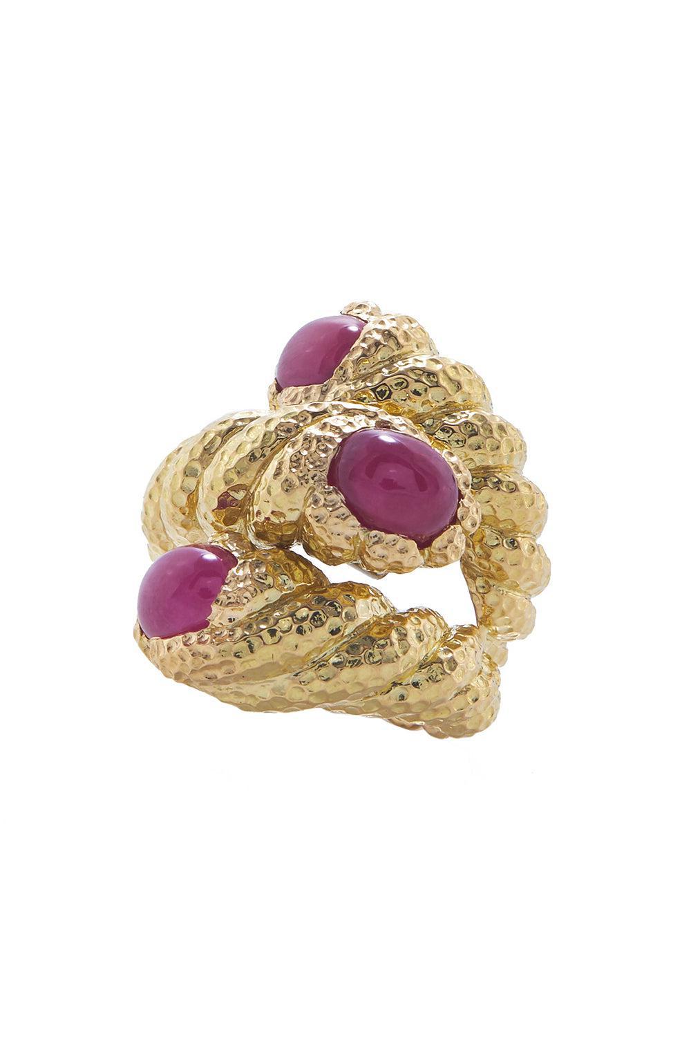 DAVID WEBB-Ruby Triple Rope Ring-YELLOW GOLD